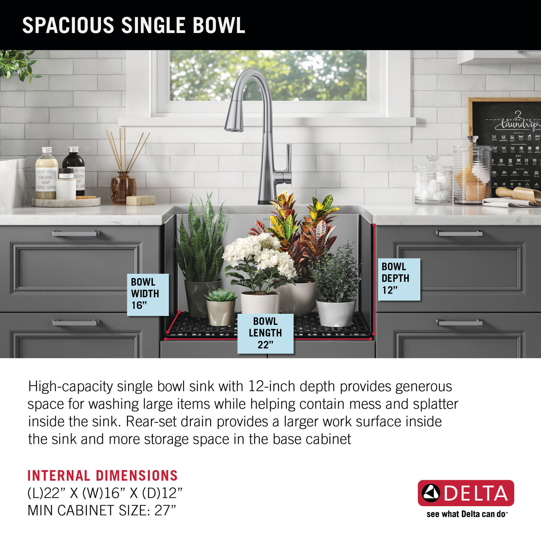 24” Undermount Stainless Steel Single Bowl Laundry Utility Kitchen Sink with Accessories, image 4